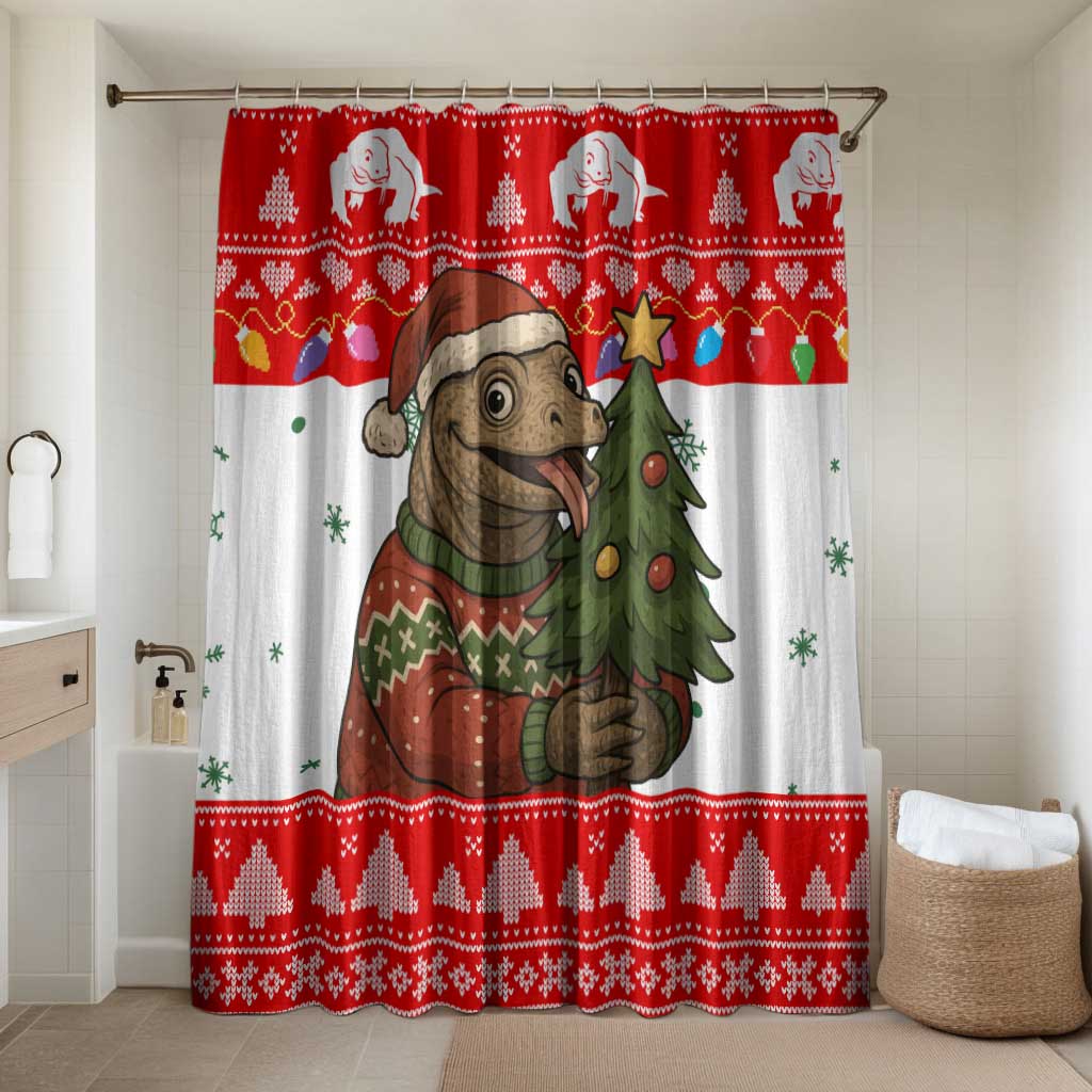 Indonesia Christmas Bathroom Set with Komodo Dragon Santa Hat Christmas Tree and Red White Holiday - Wonder Print Shop