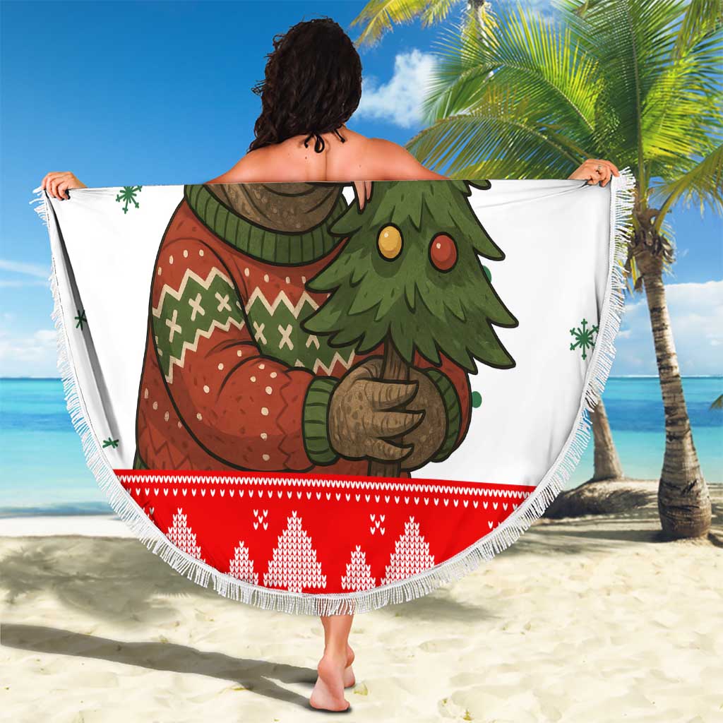 Indonesia Christmas Beach Blanket with Komodo Dragon Santa Hat Christmas Tree and Red White Holiday - Wonder Print Shop
