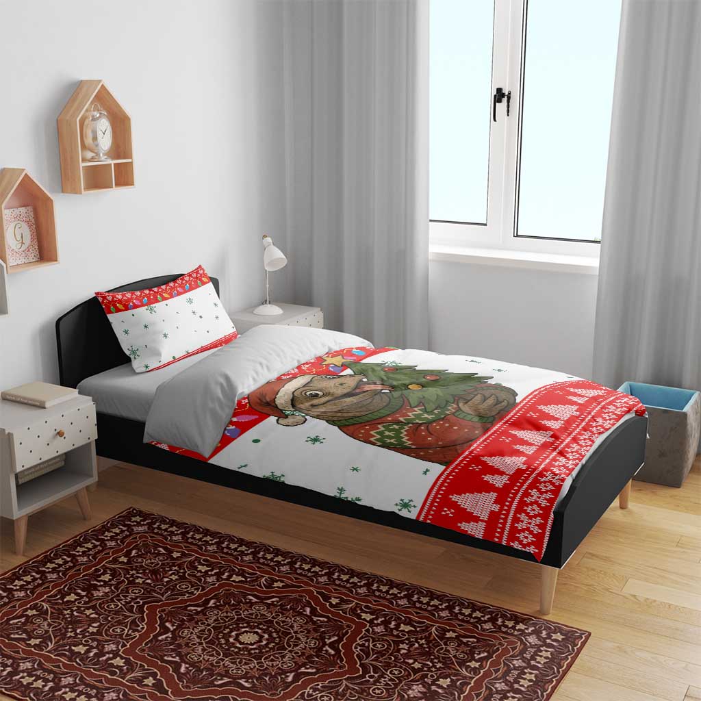 Indonesia Christmas Bedding Set with Komodo Dragon Santa Hat Christmas Tree and Red White Holiday - Wonder Print Shop