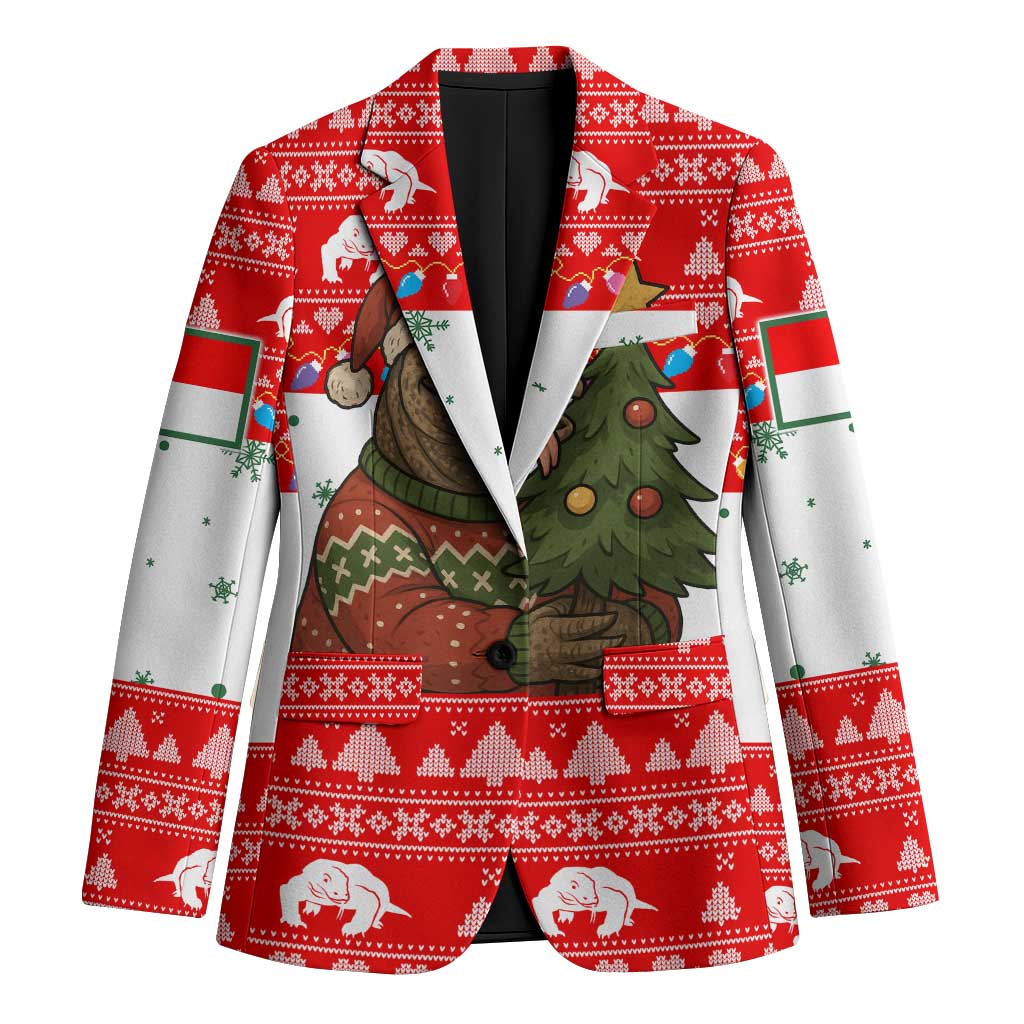 Indonesia Christmas Blazer with Komodo Dragon Santa Hat Christmas Tree and Red White Holiday - Wonder Print Shop