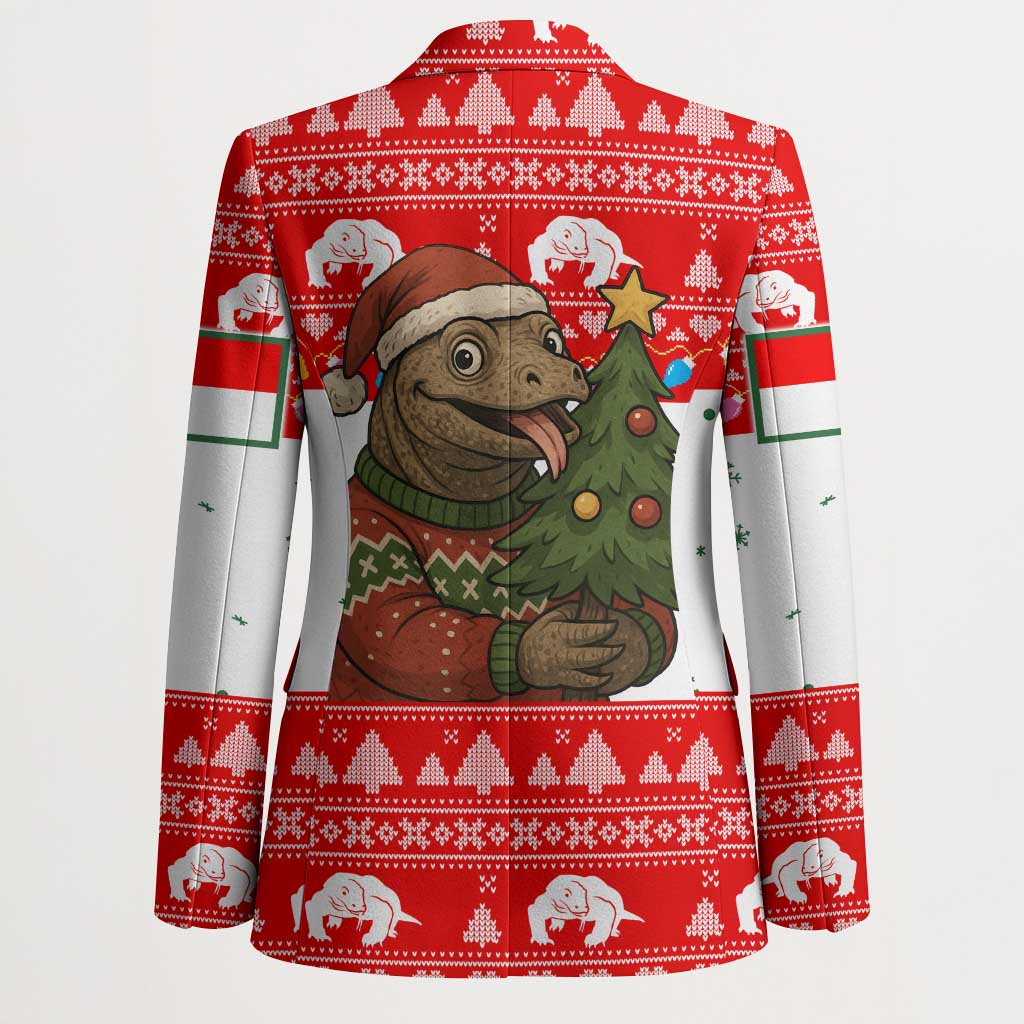 Indonesia Christmas Blazer with Komodo Dragon Santa Hat Christmas Tree and Red White Holiday - Wonder Print Shop