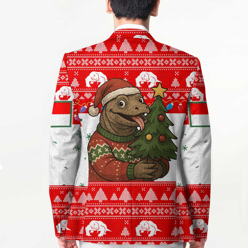 Indonesia Christmas Blazer with Komodo Dragon Santa Hat Christmas Tree and Red White Holiday - Wonder Print Shop