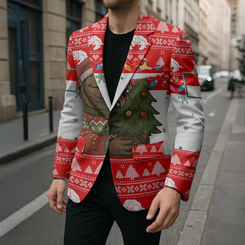 Indonesia Christmas Blazer with Komodo Dragon Santa Hat Christmas Tree and Red White Holiday - Wonder Print Shop