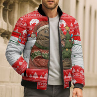 Indonesia Christmas Bomber Puffer Jacket with Komodo Dragon Santa Hat Christmas Tree and Red White Holiday - Wonder Print Shop