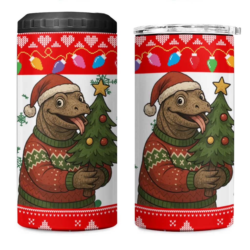 Indonesia Christmas 4 in 1 Can Cooler Tumbler with Komodo Dragon Santa Hat Christmas Tree and Red White Holiday - Wonder Print Shop