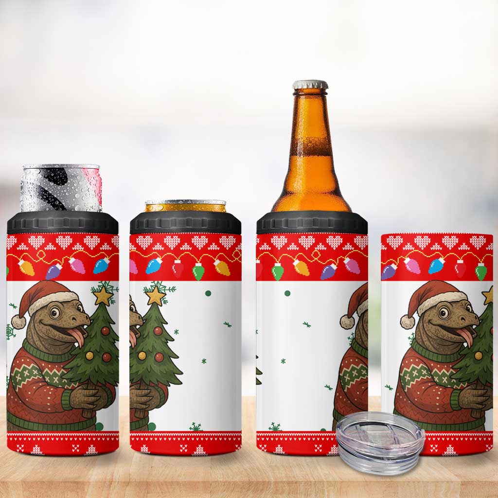 Indonesia Christmas 4 in 1 Can Cooler Tumbler with Komodo Dragon Santa Hat Christmas Tree and Red White Holiday - Wonder Print Shop