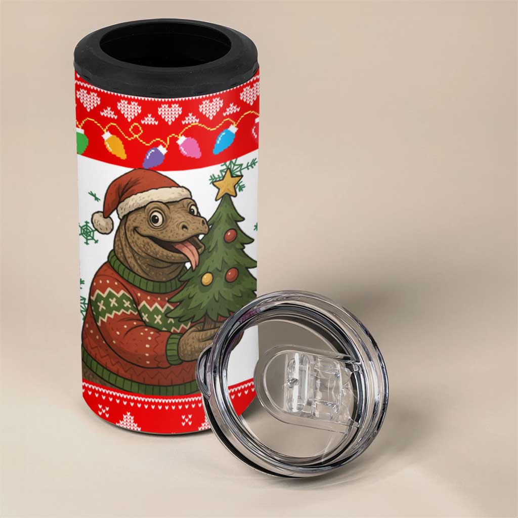 Indonesia Christmas 4 in 1 Can Cooler Tumbler with Komodo Dragon Santa Hat Christmas Tree and Red White Holiday - Wonder Print Shop