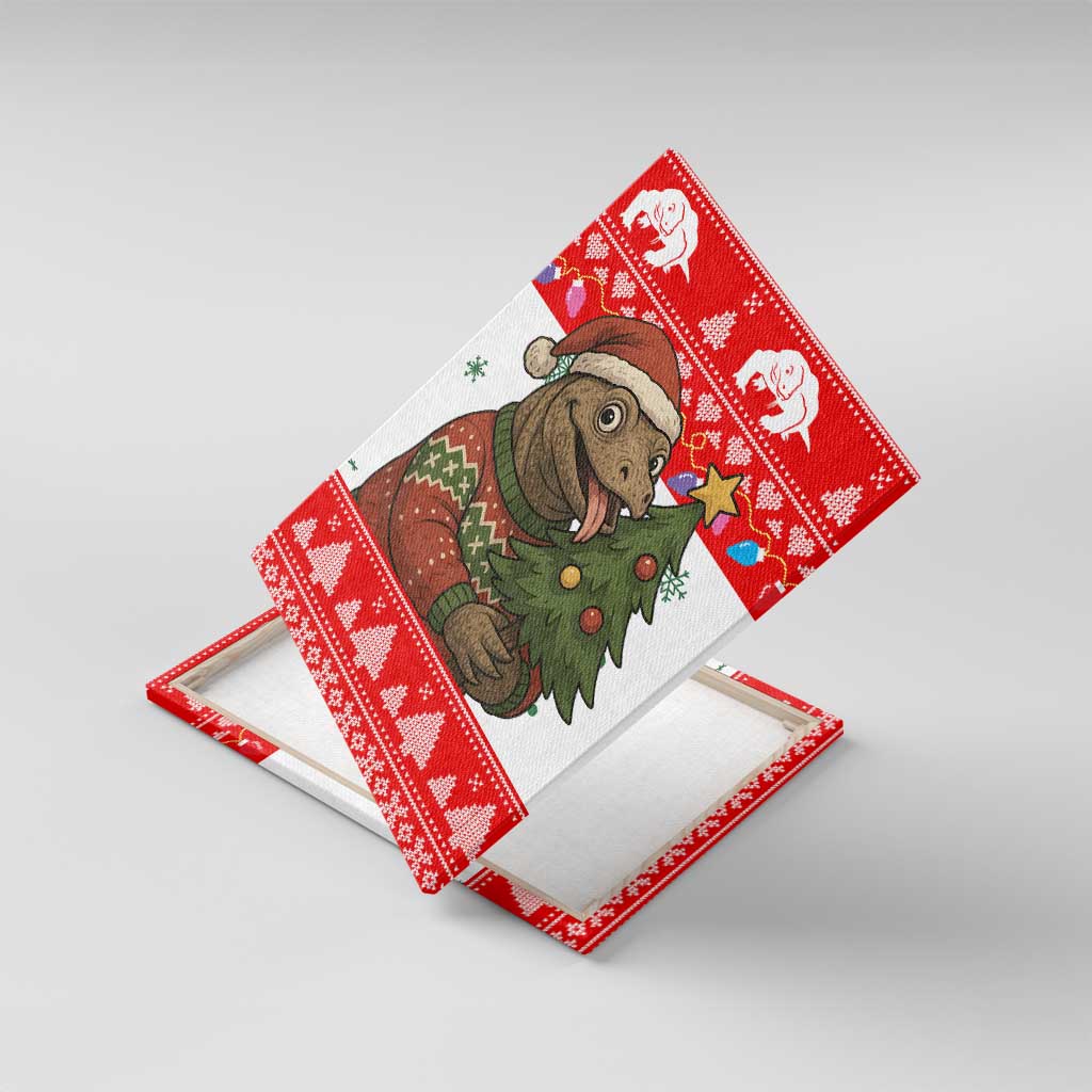 Indonesia Christmas Canvas Wall Art with Komodo Dragon Santa Hat Christmas Tree and Red White Holiday - Wonder Print Shop