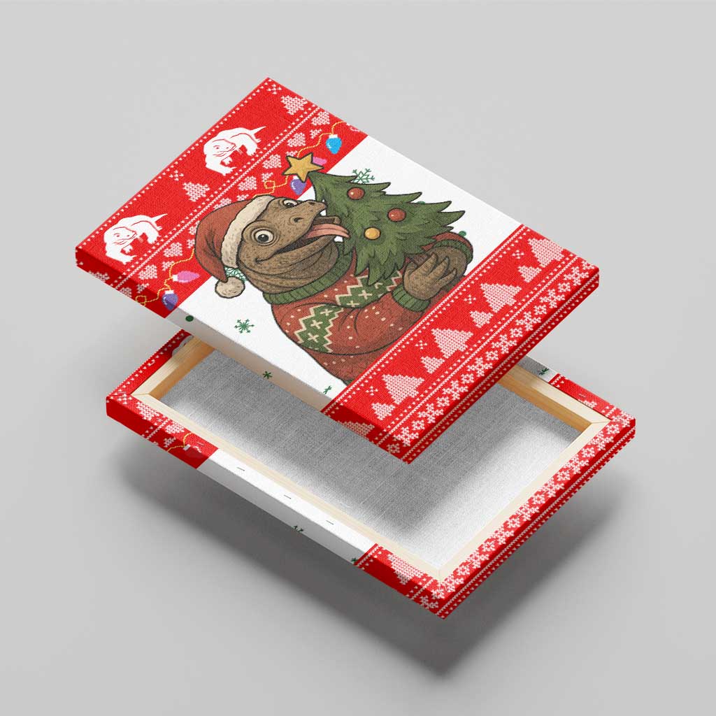 Indonesia Christmas Canvas Wall Art with Komodo Dragon Santa Hat Christmas Tree and Red White Holiday - Wonder Print Shop