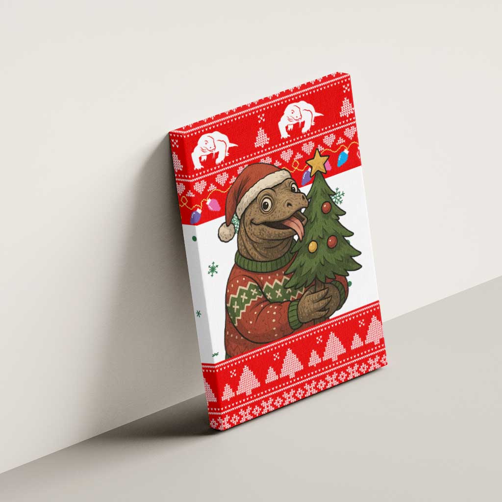 Indonesia Christmas Canvas Wall Art with Komodo Dragon Santa Hat Christmas Tree and Red White Holiday - Wonder Print Shop