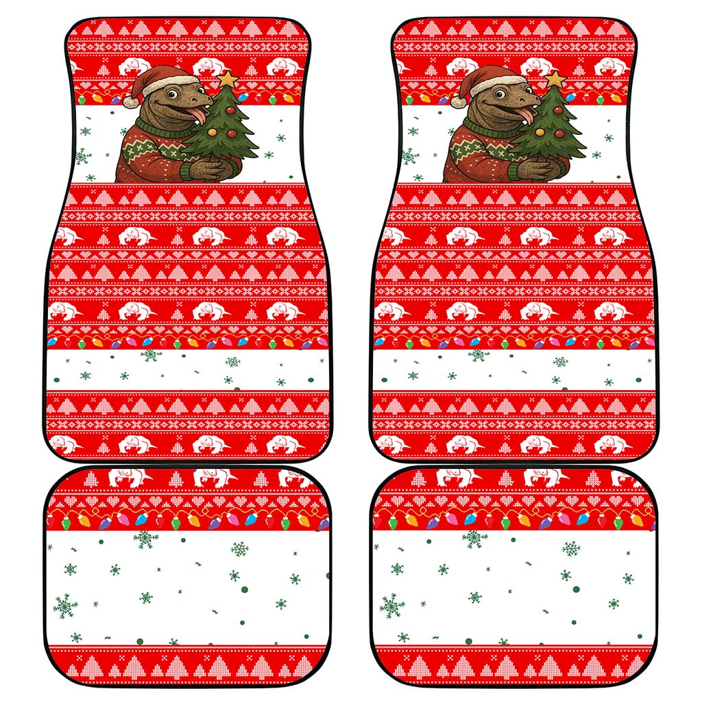 Indonesia Christmas Car Mats with Komodo Dragon Santa Hat Christmas Tree and Red White Holiday - Wonder Print Shop