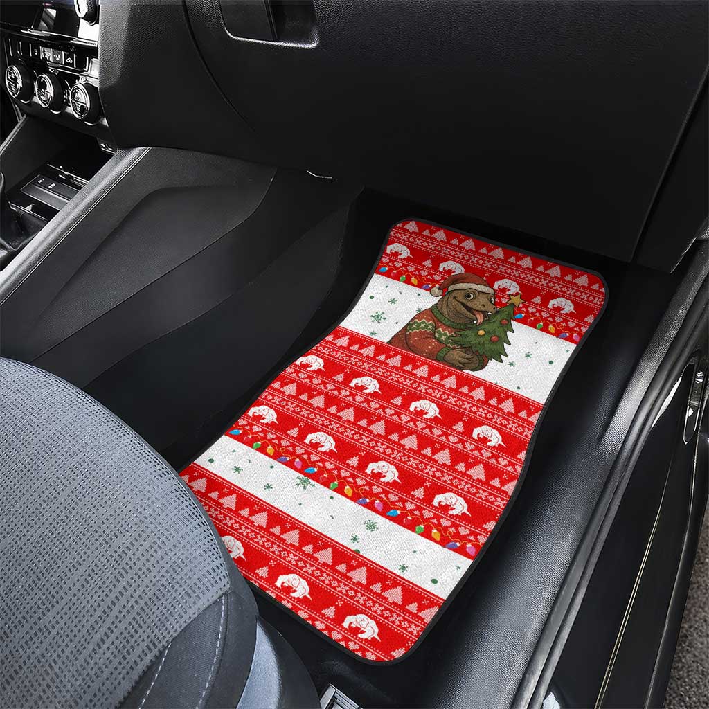 Indonesia Christmas Car Mats with Komodo Dragon Santa Hat Christmas Tree and Red White Holiday - Wonder Print Shop