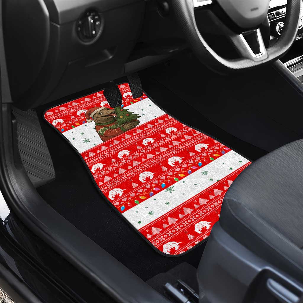 Indonesia Christmas Car Mats with Komodo Dragon Santa Hat Christmas Tree and Red White Holiday - Wonder Print Shop