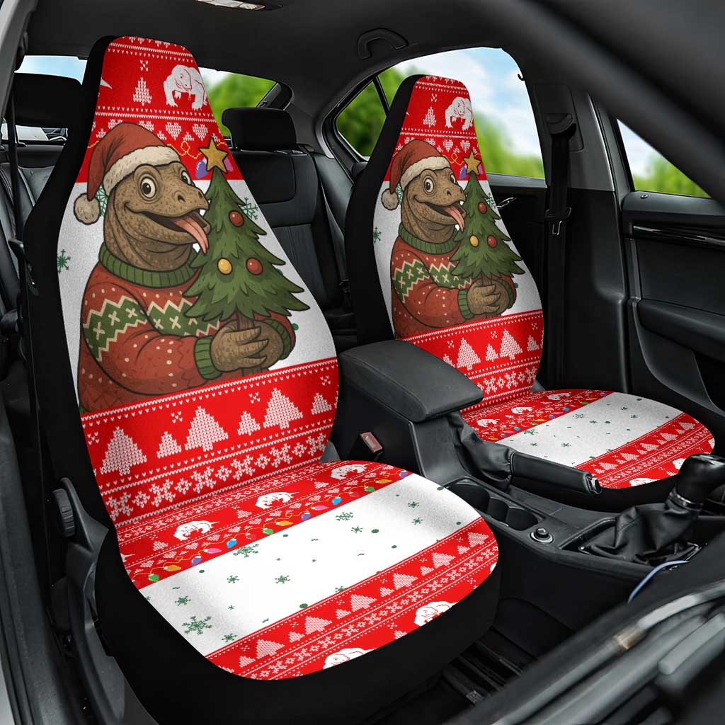 Indonesia Christmas Car Seat Cover with Komodo Dragon Santa Hat Christmas Tree and Red White Holiday - Wonder Print Shop