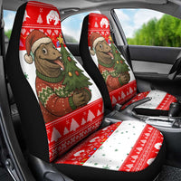 Indonesia Christmas Car Seat Cover with Komodo Dragon Santa Hat Christmas Tree and Red White Holiday - Wonder Print Shop