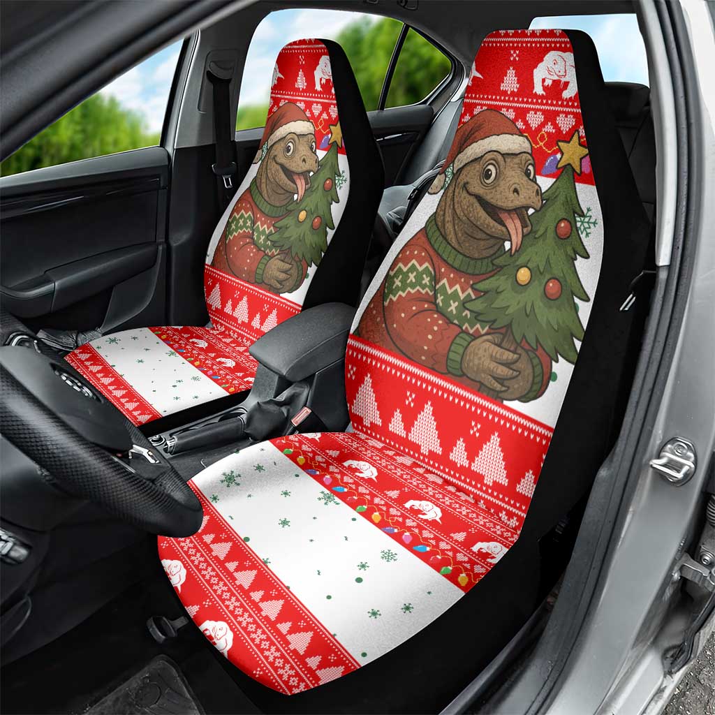 Indonesia Christmas Car Seat Cover with Komodo Dragon Santa Hat Christmas Tree and Red White Holiday - Wonder Print Shop