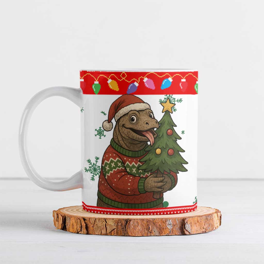 Indonesia Christmas Ceramic Mug with Komodo Dragon Santa Hat Christmas Tree and Red White Holiday - Wonder Print Shop