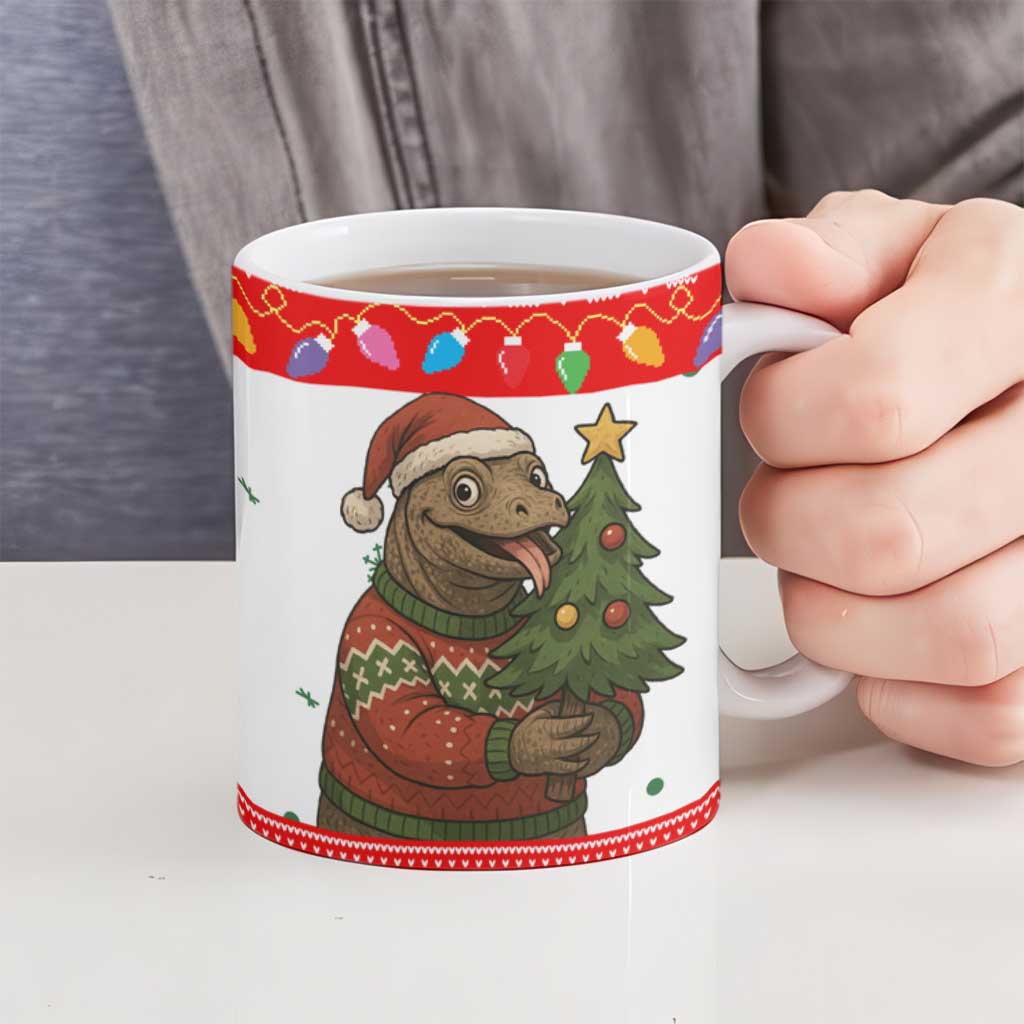 Indonesia Christmas Ceramic Mug with Komodo Dragon Santa Hat Christmas Tree and Red White Holiday - Wonder Print Shop