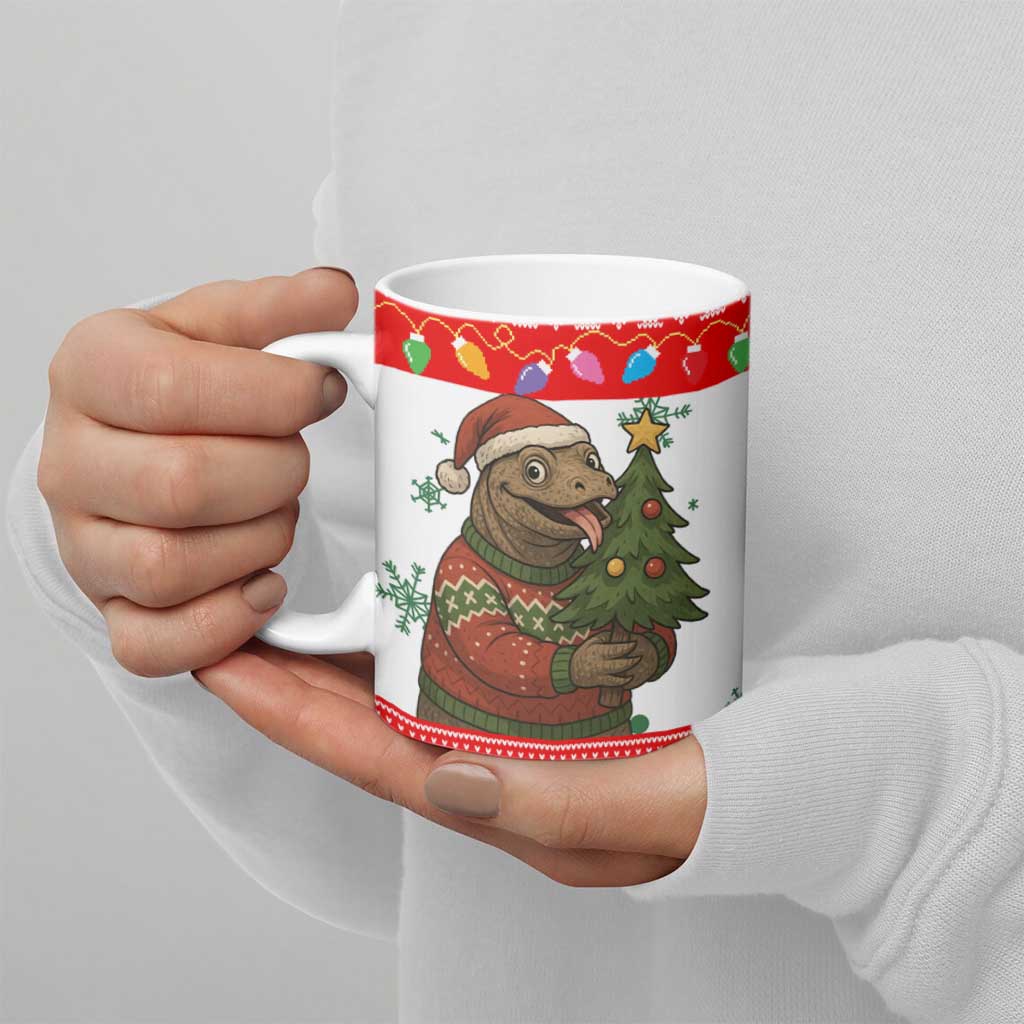 Indonesia Christmas Ceramic Mug with Komodo Dragon Santa Hat Christmas Tree and Red White Holiday - Wonder Print Shop
