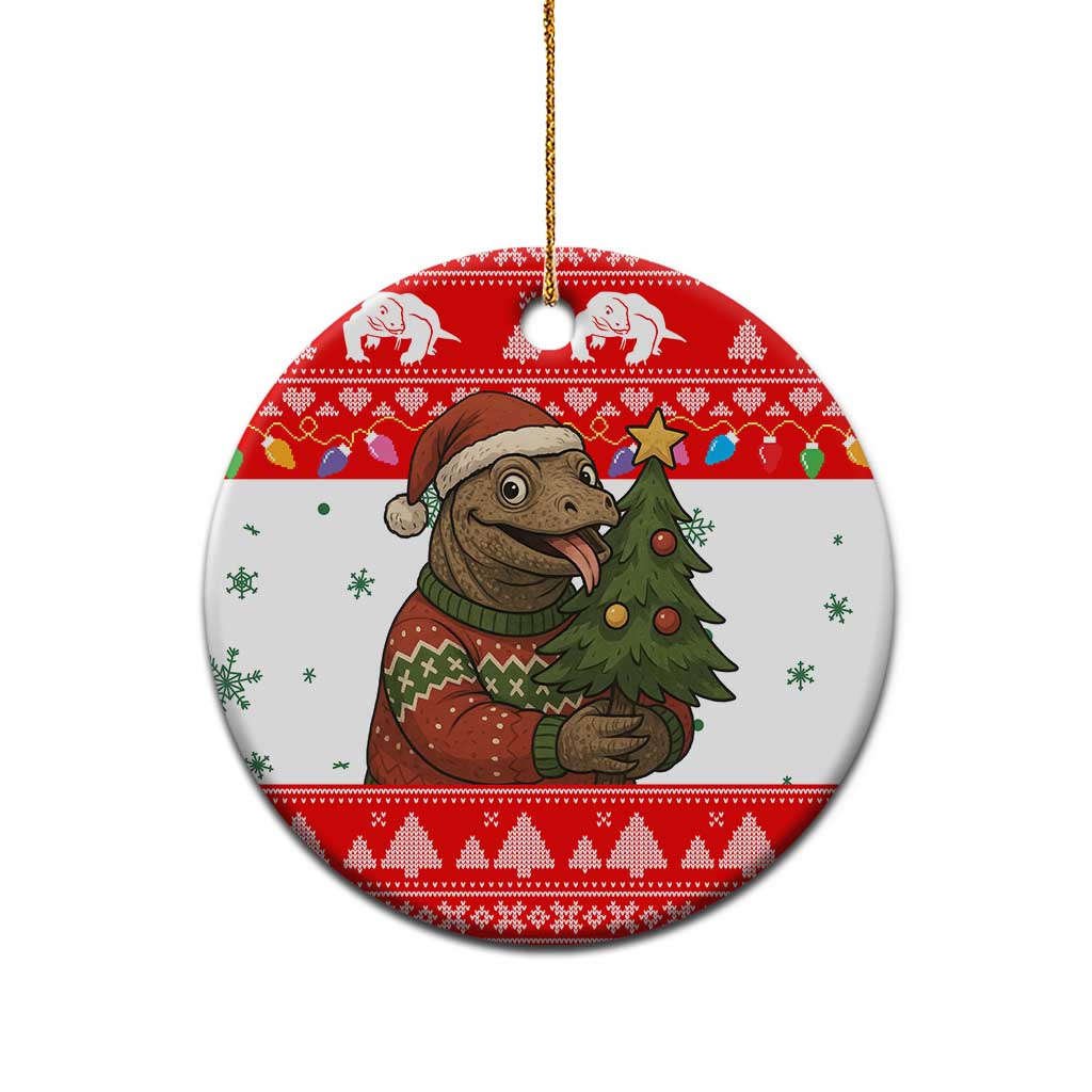 Indonesia Christmas Ceramic Ornament with Komodo Dragon Santa Hat Christmas Tree and Red White Holiday - Wonder Print Shop