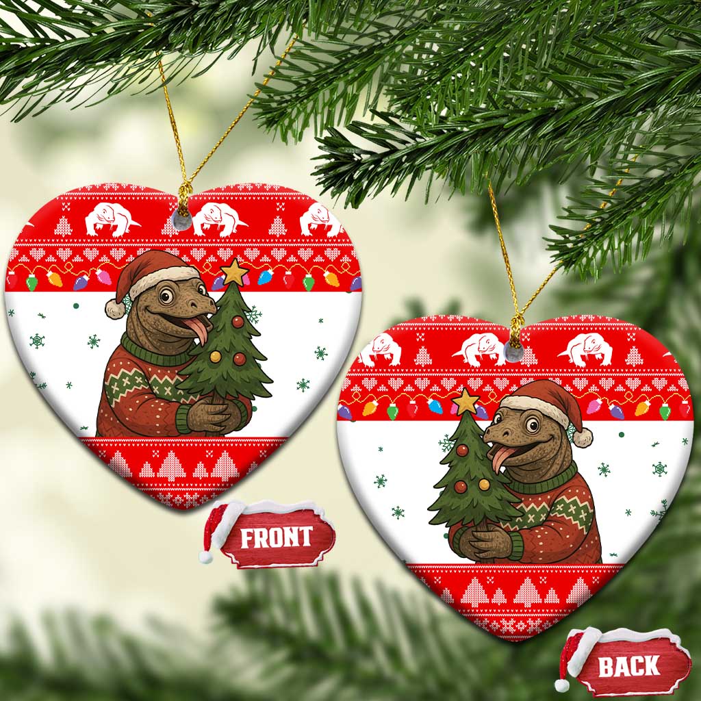Indonesia Christmas Ceramic Ornament with Komodo Dragon Santa Hat Christmas Tree and Red White Holiday - Wonder Print Shop