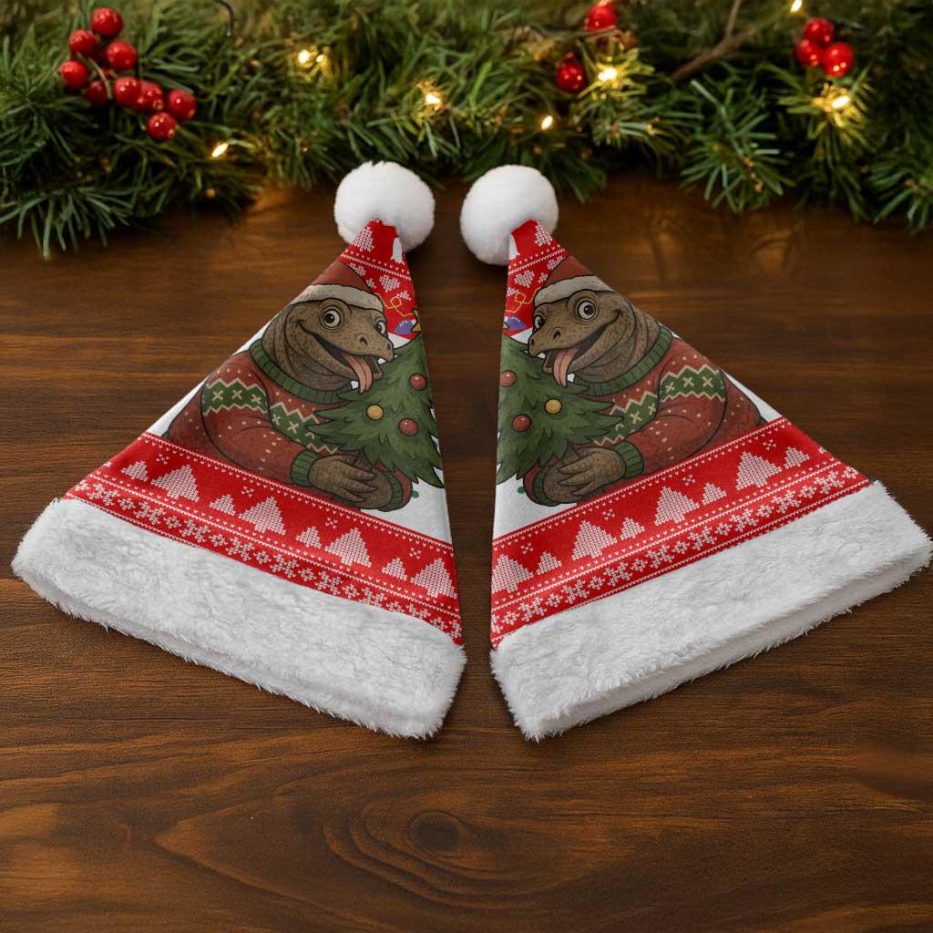 Indonesia Christmas Santa Hat with Komodo Dragon Santa Hat Christmas Tree and Red White Holiday - Wonder Print Shop