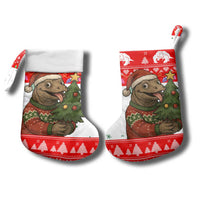 Indonesia Christmas Stocking with Komodo Dragon Santa Hat Christmas Tree and Red White Holiday - Wonder Print Shop