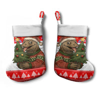 Indonesia Christmas Stocking with Komodo Dragon Santa Hat Christmas Tree and Red White Holiday - Wonder Print Shop