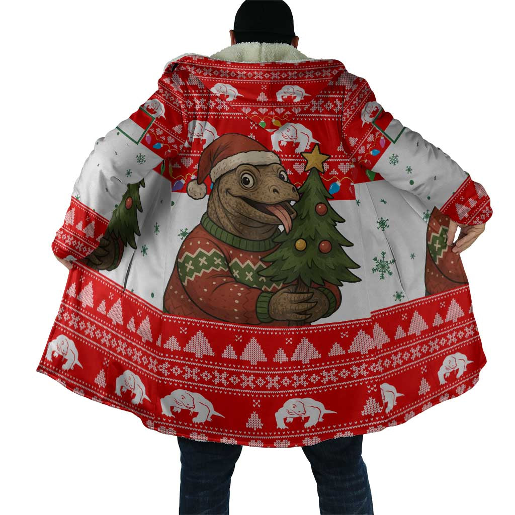Indonesia Christmas Cloak with Komodo Dragon Santa Hat Christmas Tree and Red White Holiday - Wonder Print Shop