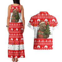 Indonesia Christmas Couples Matching Tank Maxi Dress and Hawaiian Shirt with Komodo Dragon Santa Hat Christmas Tree and Red White Holiday - Wonder Print Shop