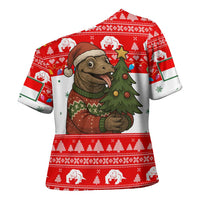 Indonesia Christmas Cross Shoulder Shirt with Komodo Dragon Santa Hat Christmas Tree and Red White Holiday - Wonder Print Shop