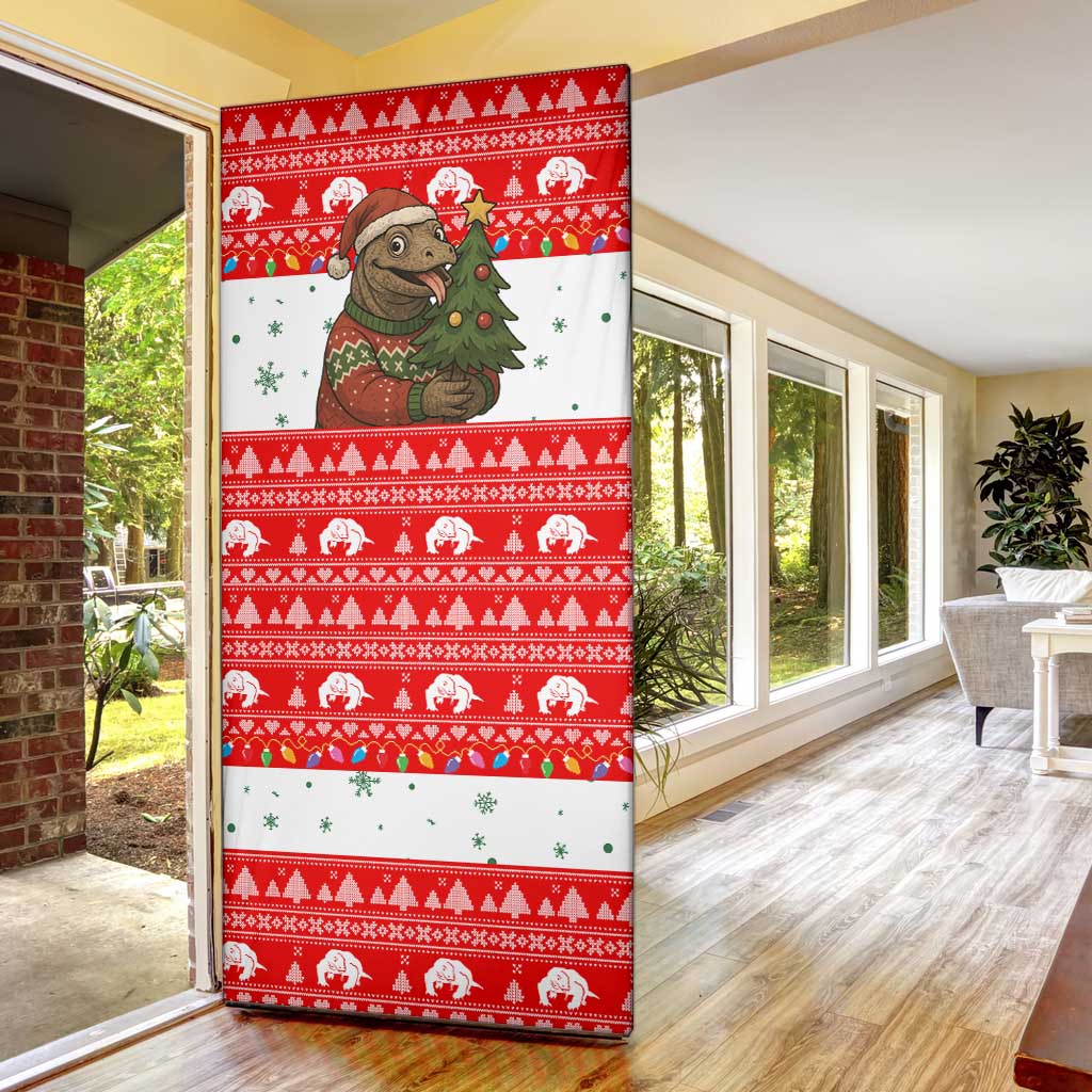 Indonesia Christmas Door Cover with Komodo Dragon Santa Hat Christmas Tree and Red White Holiday - Wonder Print Shop
