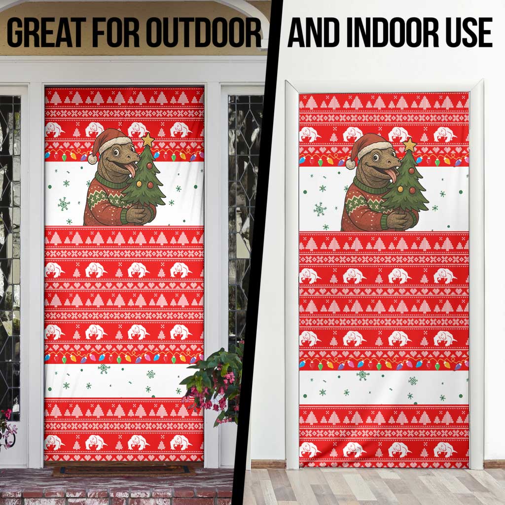 Indonesia Christmas Door Cover with Komodo Dragon Santa Hat Christmas Tree and Red White Holiday - Wonder Print Shop