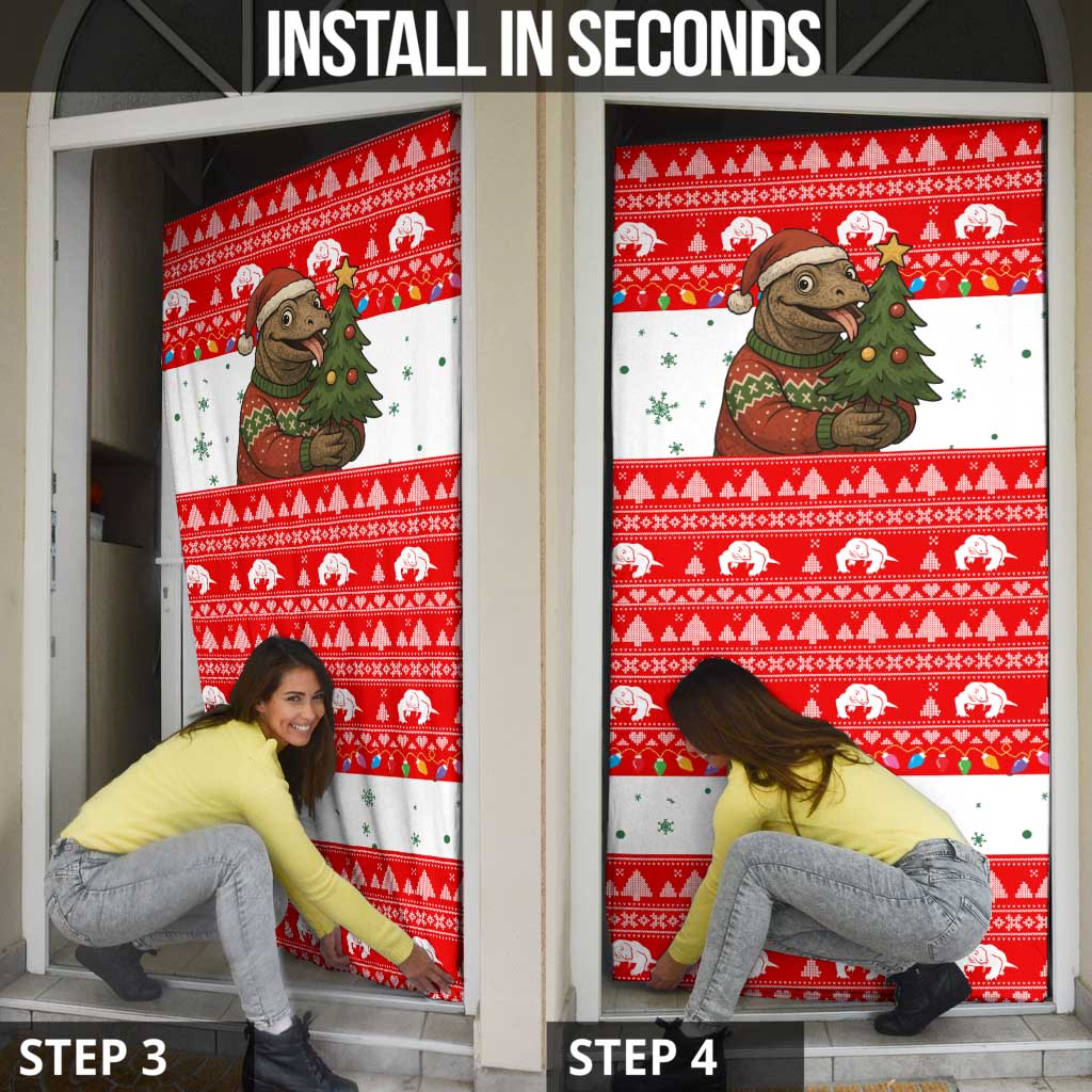 Indonesia Christmas Door Cover with Komodo Dragon Santa Hat Christmas Tree and Red White Holiday - Wonder Print Shop