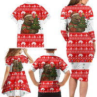 Indonesia Christmas Family Matching Long Sleeve Bodycon Dress and Hawaiian Shirt with Komodo Dragon Santa Hat Christmas Tree and Red White Holiday - Wonder Print Shop