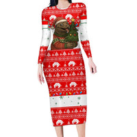 Indonesia Christmas Family Matching Long Sleeve Bodycon Dress and Hawaiian Shirt with Komodo Dragon Santa Hat Christmas Tree and Red White Holiday - Wonder Print Shop