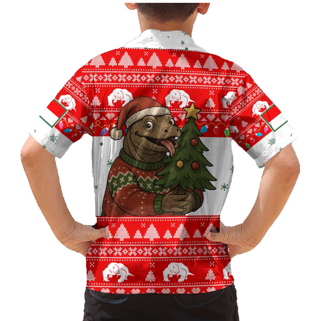 Indonesia Christmas Family Matching Mermaid Dress and Hawaiian Shirt with Komodo Dragon Santa Hat Christmas Tree and Red White Holiday - Wonder Print Shop