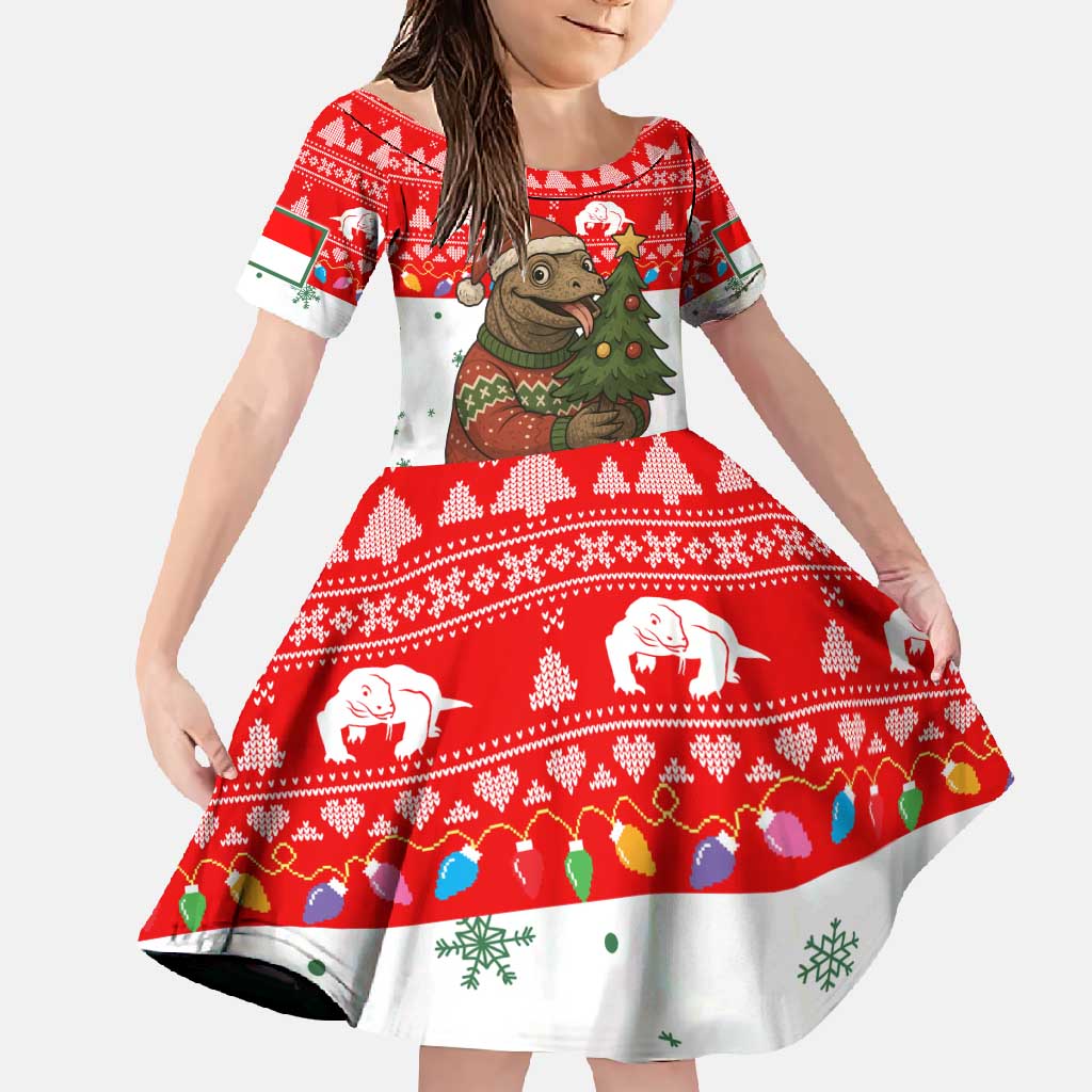 Indonesia Christmas Family Matching Mermaid Dress and Hawaiian Shirt with Komodo Dragon Santa Hat Christmas Tree and Red White Holiday - Wonder Print Shop