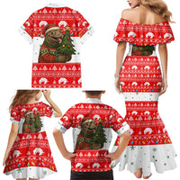 Indonesia Christmas Family Matching Mermaid Dress and Hawaiian Shirt with Komodo Dragon Santa Hat Christmas Tree and Red White Holiday - Wonder Print Shop