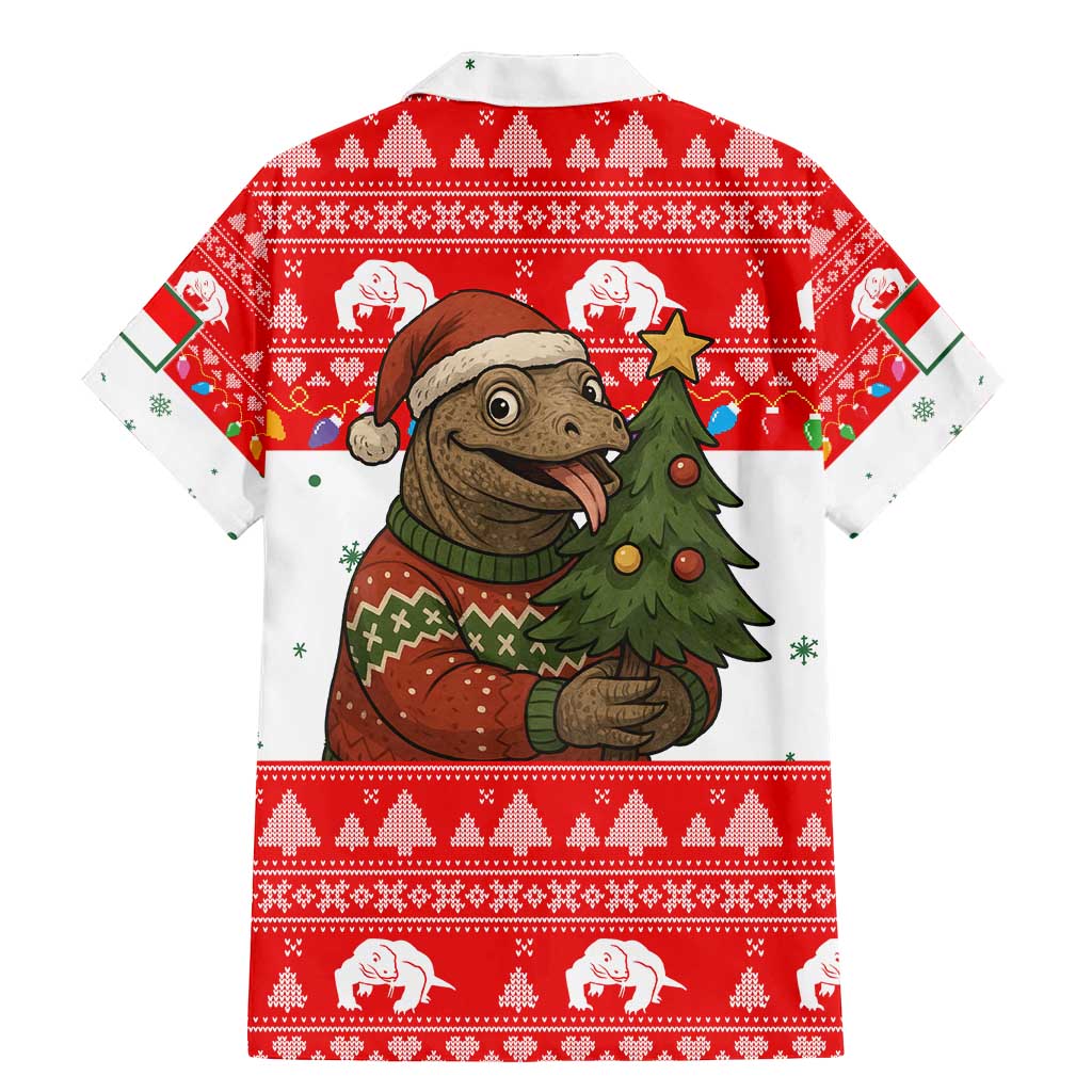Indonesia Christmas Family Matching Mermaid Dress and Hawaiian Shirt with Komodo Dragon Santa Hat Christmas Tree and Red White Holiday - Wonder Print Shop