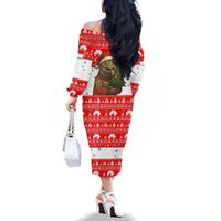 Indonesia Christmas Family Matching Off The Shoulder Long Sleeve Dress and Hawaiian Shirt with Komodo Dragon Santa Hat Christmas Tree and Red White Holiday - Wonder Print Shop