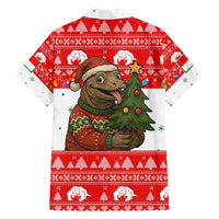 Indonesia Christmas Family Matching Off Shoulder Maxi Dress and Hawaiian Shirt with Komodo Dragon Santa Hat Christmas Tree and Red White Holiday - Wonder Print Shop