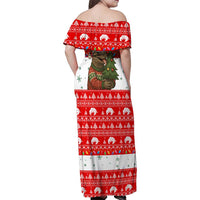 Indonesia Christmas Family Matching Off Shoulder Maxi Dress and Hawaiian Shirt with Komodo Dragon Santa Hat Christmas Tree and Red White Holiday - Wonder Print Shop