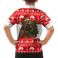 Indonesia Christmas Family Matching Short Sleeve Bodycon Dress and Hawaiian Shirt with Komodo Dragon Santa Hat Christmas Tree and Red White Holiday - Wonder Print Shop