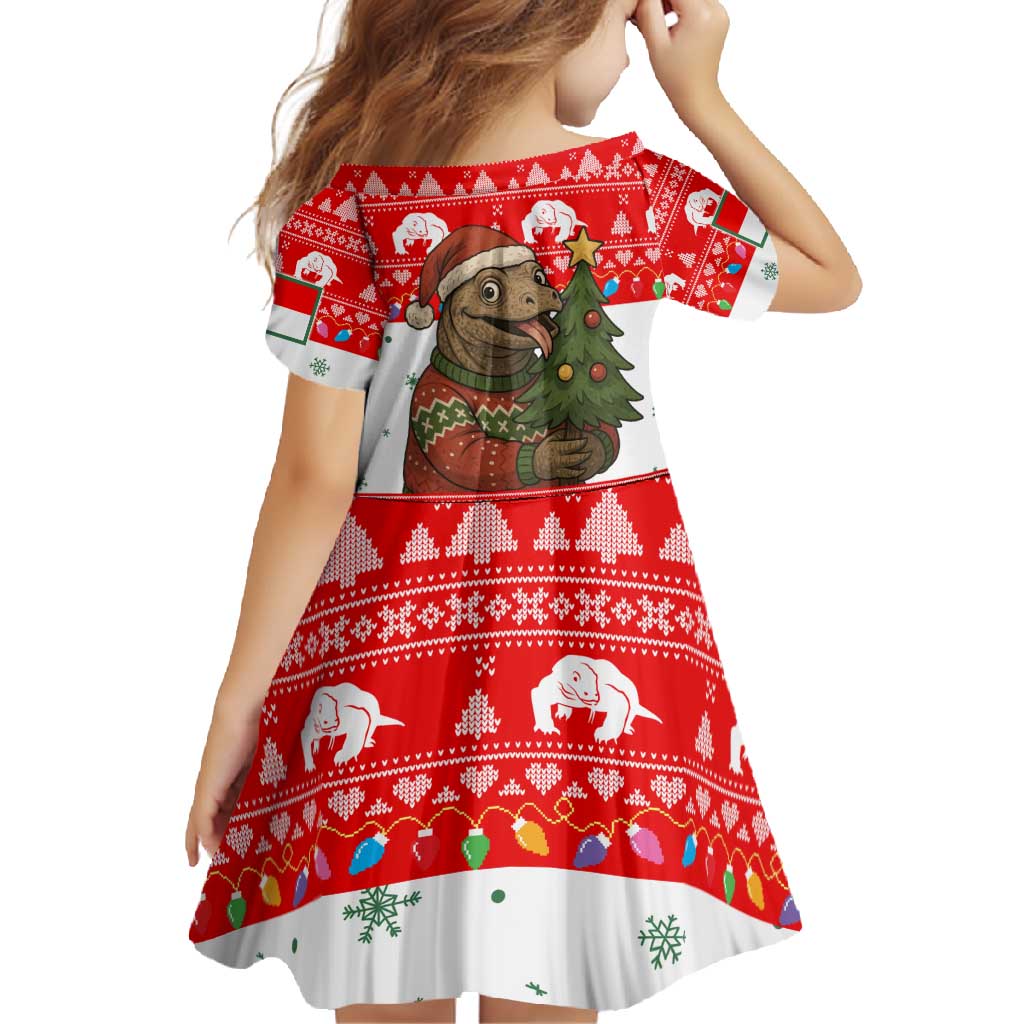 Indonesia Christmas Family Matching Short Sleeve Bodycon Dress and Hawaiian Shirt with Komodo Dragon Santa Hat Christmas Tree and Red White Holiday - Wonder Print Shop