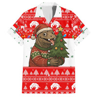 Indonesia Christmas Family Matching Short Sleeve Bodycon Dress and Hawaiian Shirt with Komodo Dragon Santa Hat Christmas Tree and Red White Holiday - Wonder Print Shop