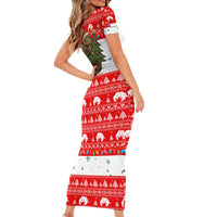 Indonesia Christmas Family Matching Short Sleeve Bodycon Dress and Hawaiian Shirt with Komodo Dragon Santa Hat Christmas Tree and Red White Holiday - Wonder Print Shop