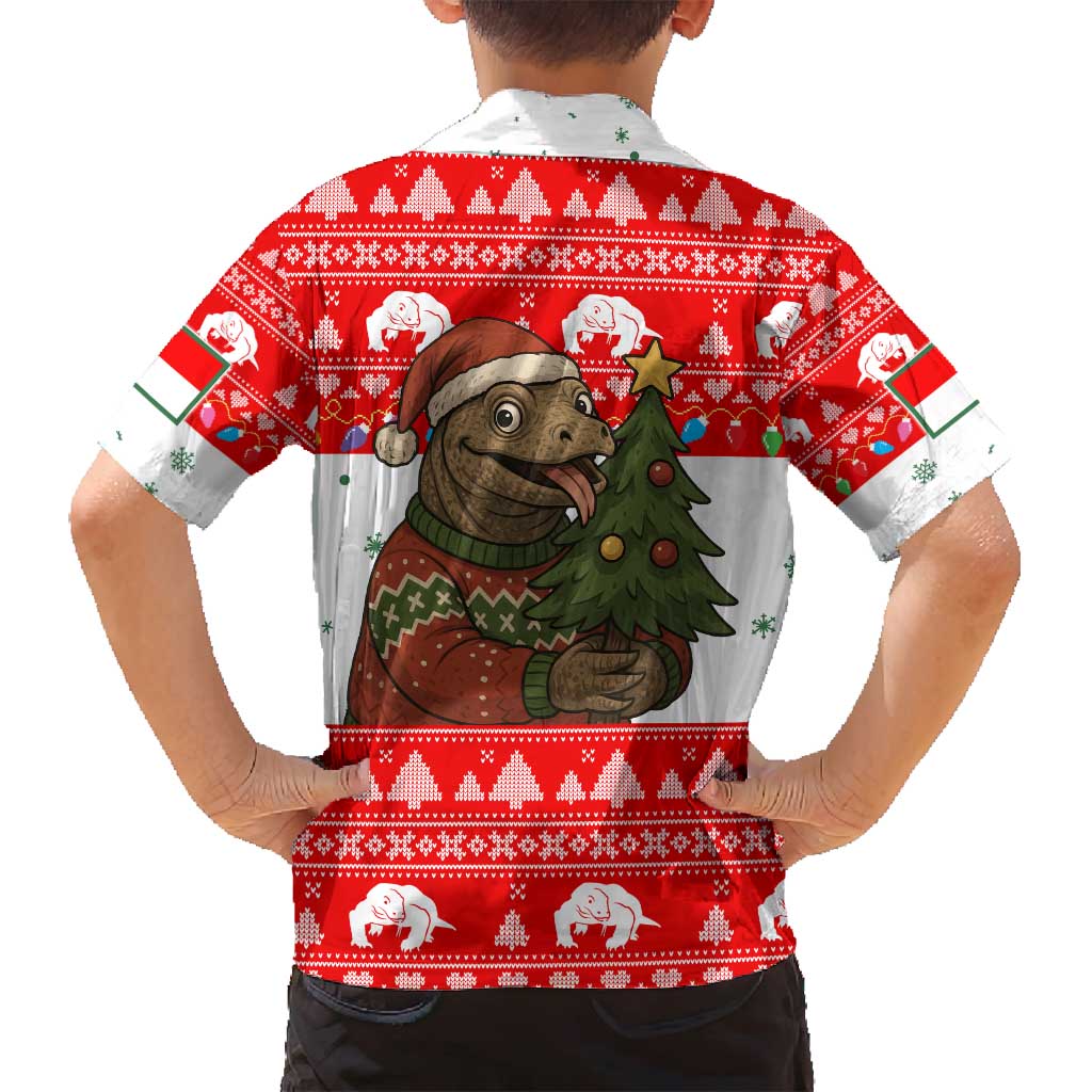 Indonesia Christmas Family Matching Summer Maxi Dress and Hawaiian Shirt with Komodo Dragon Santa Hat Christmas Tree and Red White Holiday - Wonder Print Shop