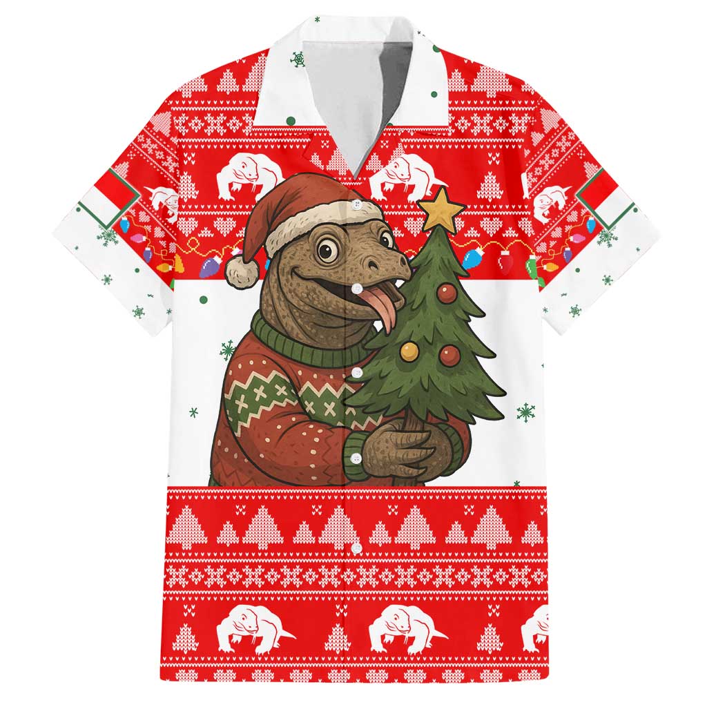Indonesia Christmas Family Matching Summer Maxi Dress and Hawaiian Shirt with Komodo Dragon Santa Hat Christmas Tree and Red White Holiday - Wonder Print Shop