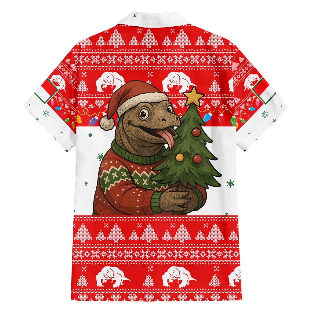 Indonesia Christmas Family Matching Summer Maxi Dress and Hawaiian Shirt with Komodo Dragon Santa Hat Christmas Tree and Red White Holiday - Wonder Print Shop